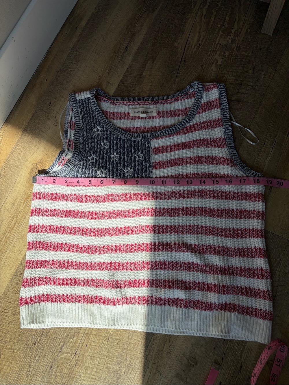 Lucky Brand American Flag Sleeveless Sweater Tank Vest Beach Knit Fisherman - Picture 7 of 8
